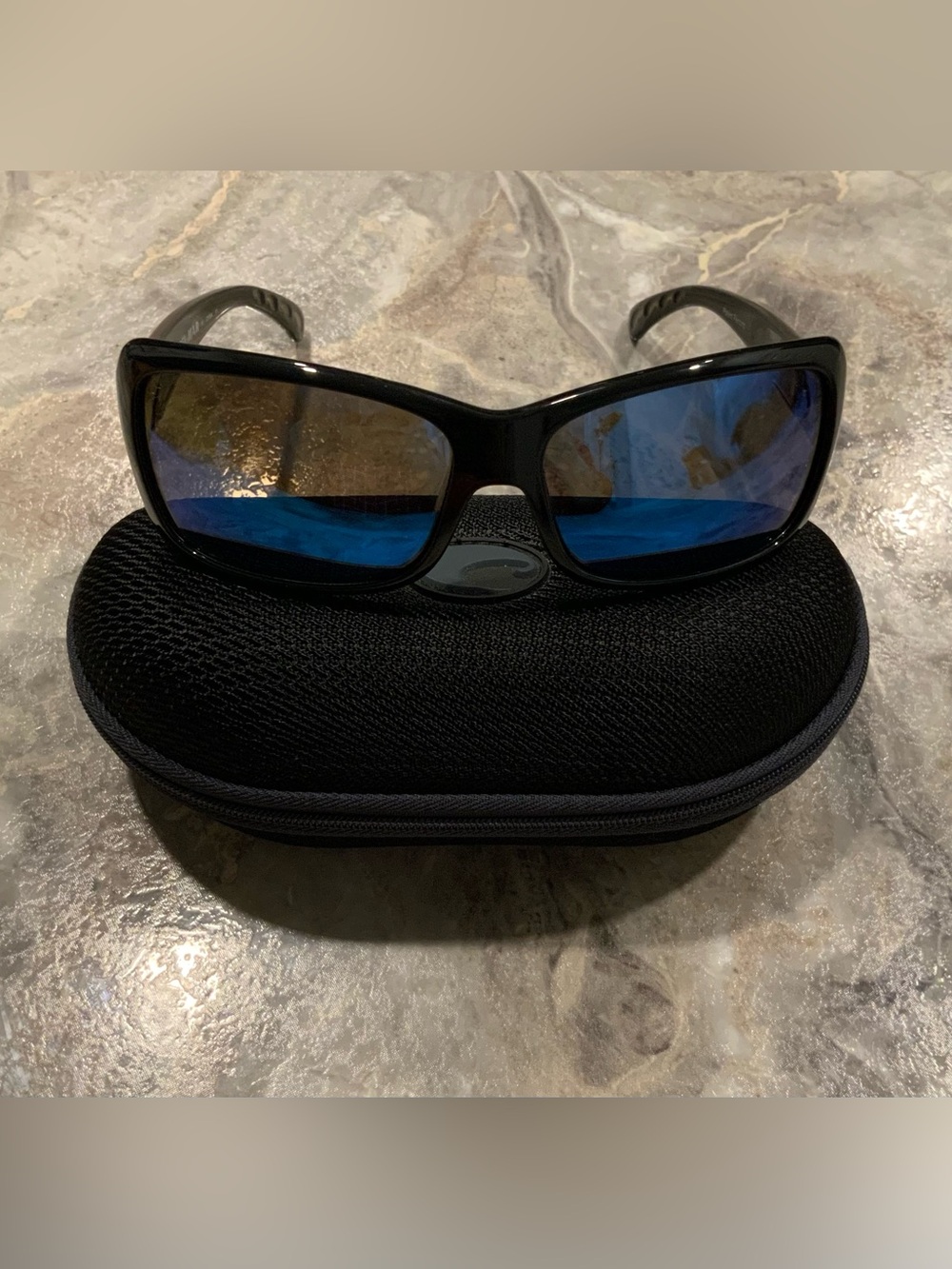 Costa Black Frame Polarized Blue Mirrored Lens Sunglasses